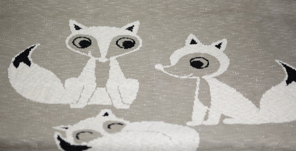 Fox, Baby Blanket by Pink Lemonade, 100% Cotton, Black, White and Brown