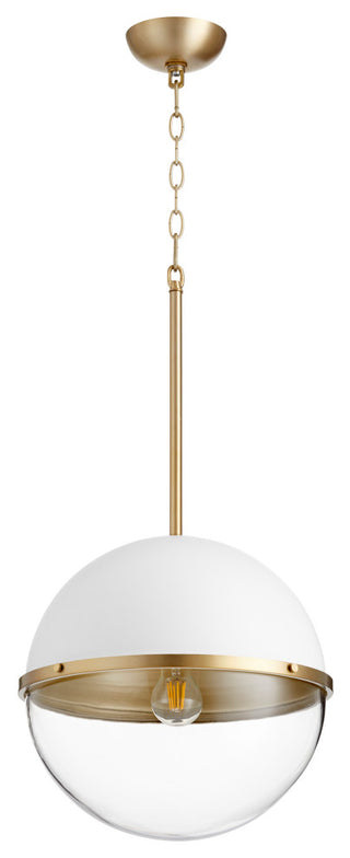 Quorum 83-14-0880 One Light Pendant, Studio White With Aged Brass Finish