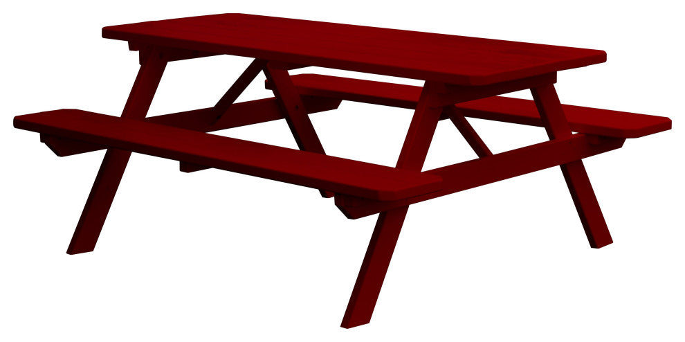 Pine Picnic Table with Attached Benches, Tractor Red, 4 Foot