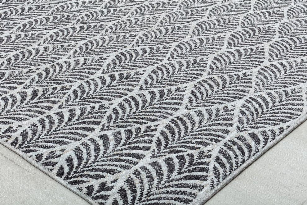 Jade Fusion White Geometric Contemporary White Recycled Area Rug, 5'3" X 7'0"