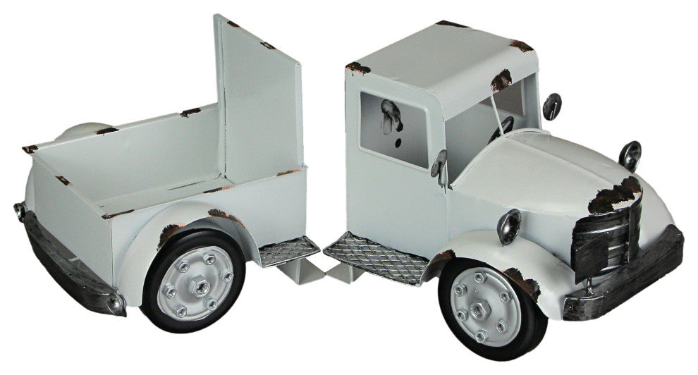 Weathered White Finish Vintage Pickup Truck Metal Bookends Front and Back