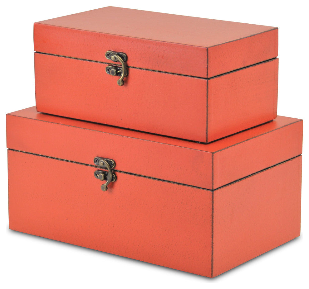 Weathered Orange Boxes, Set of 2