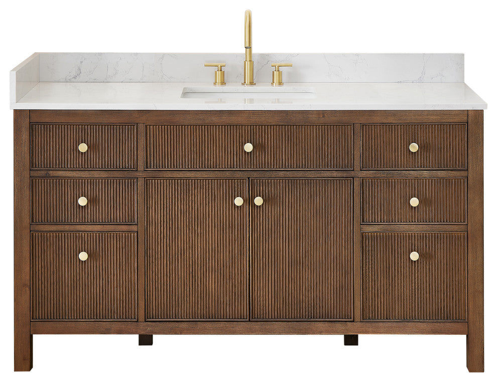 Cerrito Bathroom Vanity, Brown Brushed Oak, 60" Single, Without Mirror