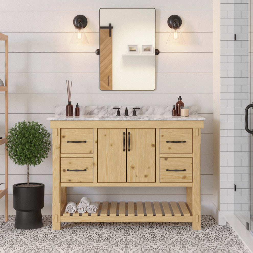 Birmingham Bathroom Vanity, Drift Wood, 48", Carrara Marble, Single Sink
