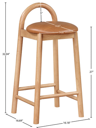 Meridian Furniture Calvin Vegan Leather Stool, Cognac, Natural Finish