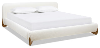 Alpine Sherpa Modern Platform Bed, Ivory White Boucle, King