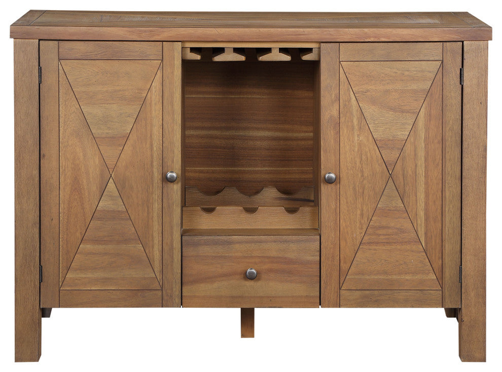 Acme Pascaline Server Gray Fabric Rustic Brown and Oak Finish