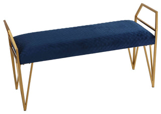 Cortesi Home Danica Bench Ottoman, Navy Blue and Gold