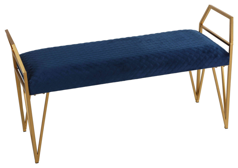 Cortesi Home Danica Bench Ottoman, Navy Blue and Gold