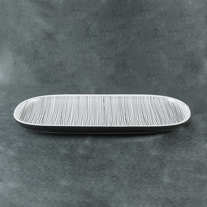 Black and White Dinnerware set, White With Black Lines, Serving Plate (14" X 7.5