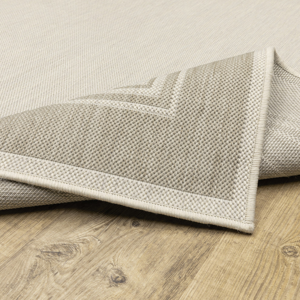 Parlan Solid Border Indoor-Outdoor Area Rug, Ivory, 1'10"x7'3"