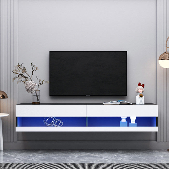 Modern white MDF benches Wall Mounted Floating TV stand with 20 Color LEDs