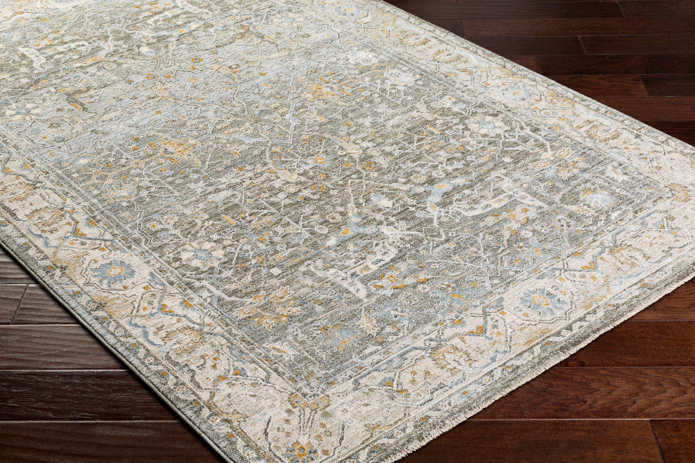 Surya Dresden DRE-2309 Machine Woven Area Rug, Dusty Sage, Taupe, Off-White, Light Gray, Deep Teal, 2'7" X 10'