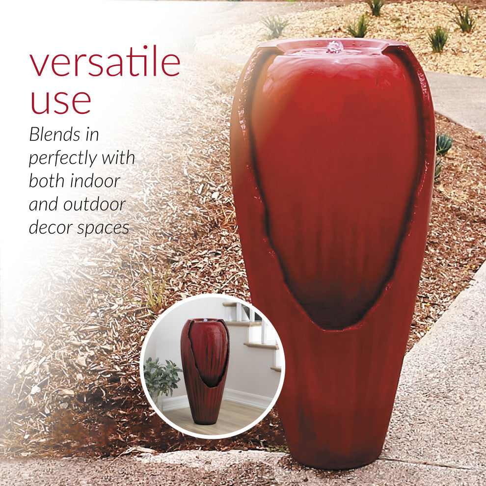 33" Tall Water Jar Fountain with LED Light, Red
