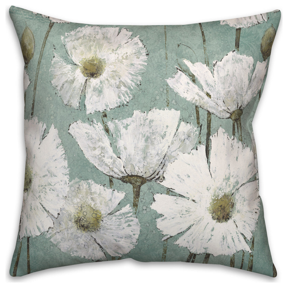 Textured White Florals 18x18 Spun Poly Pillow
