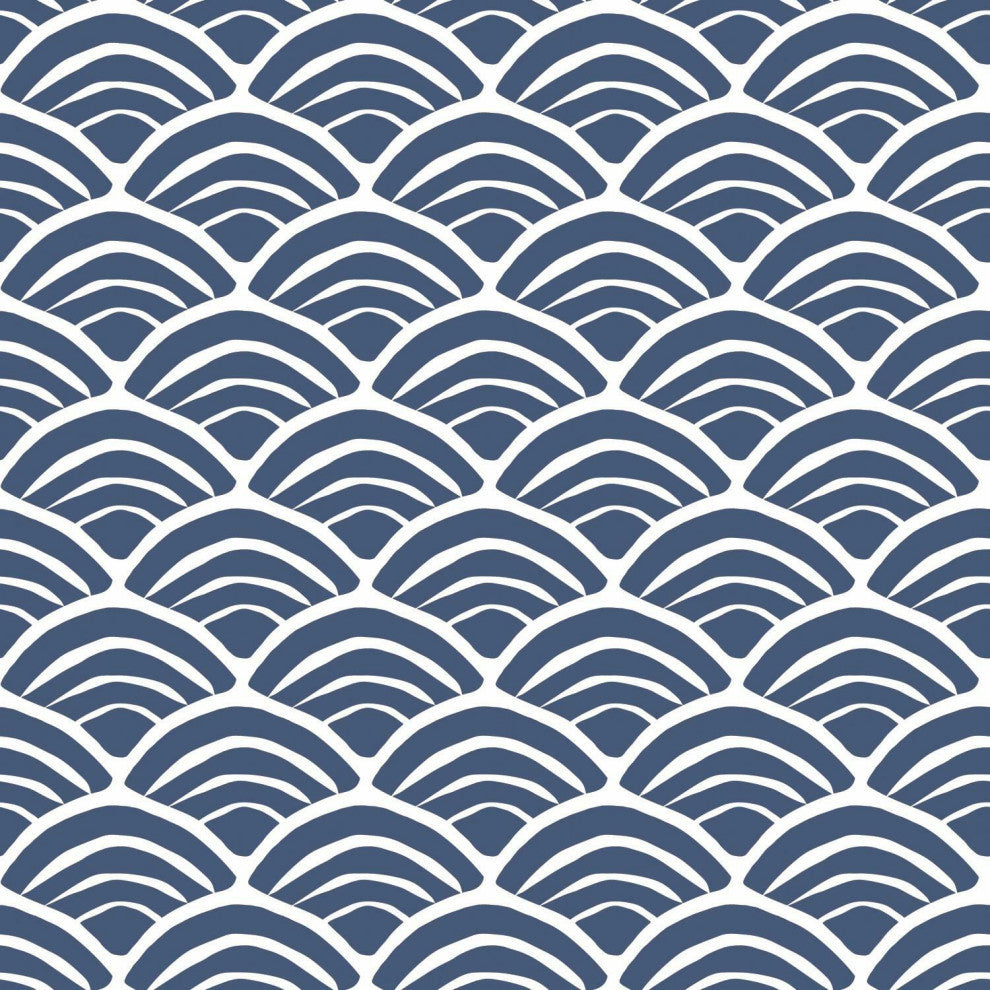 Blue & White Coastal Scallop Peel & Stick Wallpaper