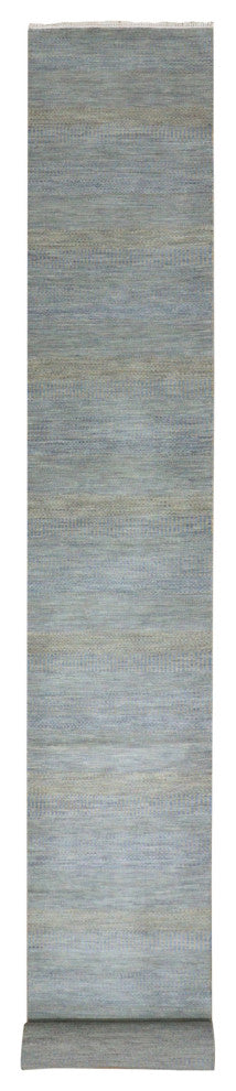 Chelsea Blue XL Runner Grass Design Hand Knotted Dyed Wool Rug, 2'6"x20'