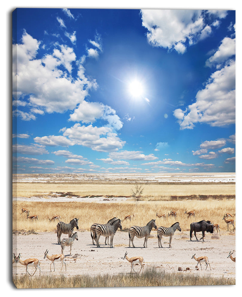 Wandering Zebras under Bright Sky, Oversized Landscape Canvas Art, 12"x20"