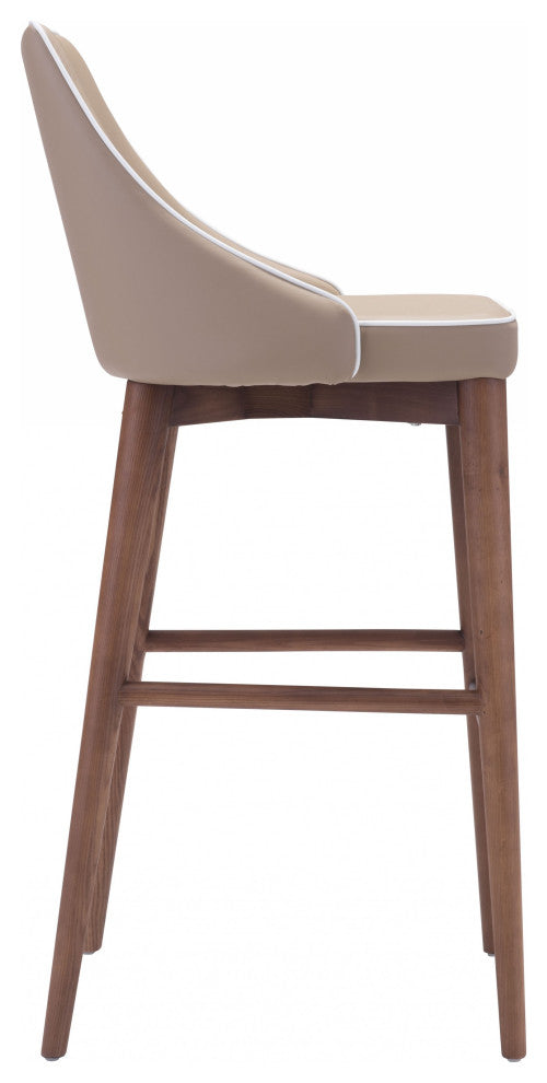 Beige With White Piping and Walnut Bar Chair