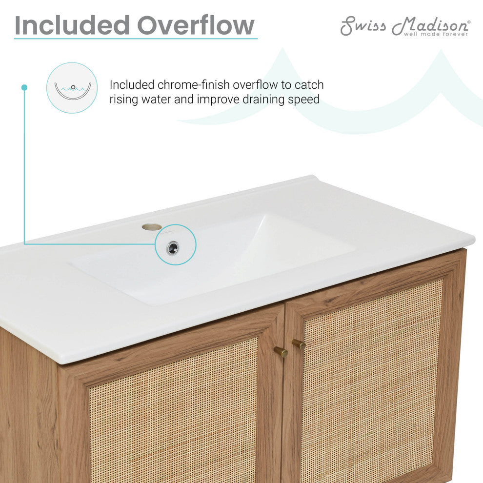 Classe 36" Wall-Mounted Bathroom Vanity, Oak
