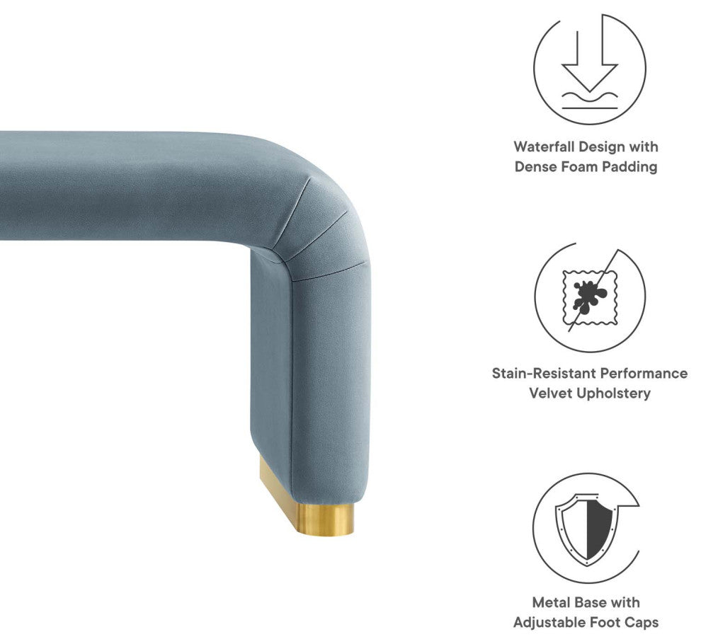 Koda Performance Velvet Waterfall Long Bench - Brass Cadet Blue