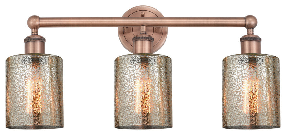 Edison Cobbleskill 3-Light 23" Vanity Light, Antique Copper With Mercury Shade