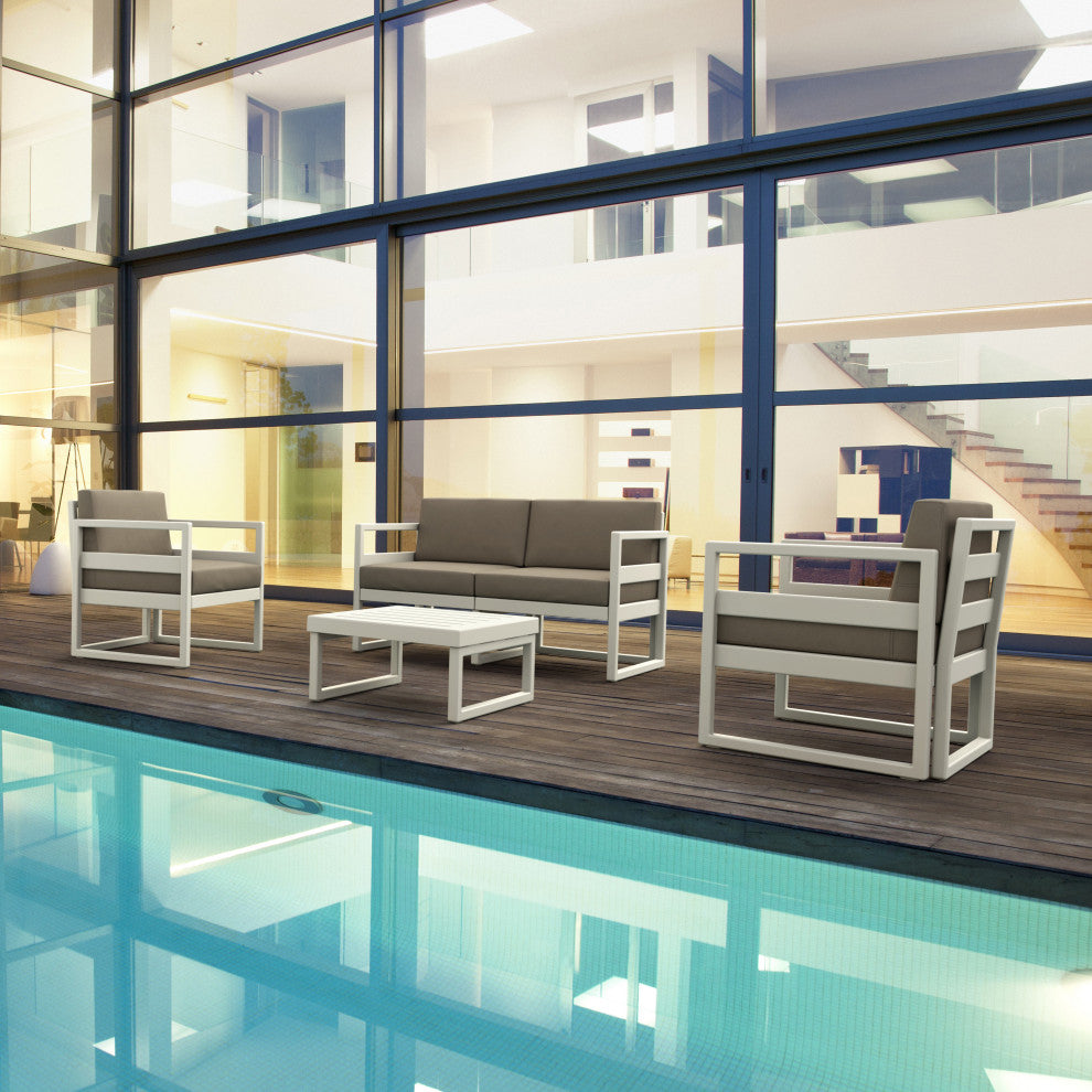 Mykonos Patio Club Chair White With Acrylic Fabric Taupe Cushion