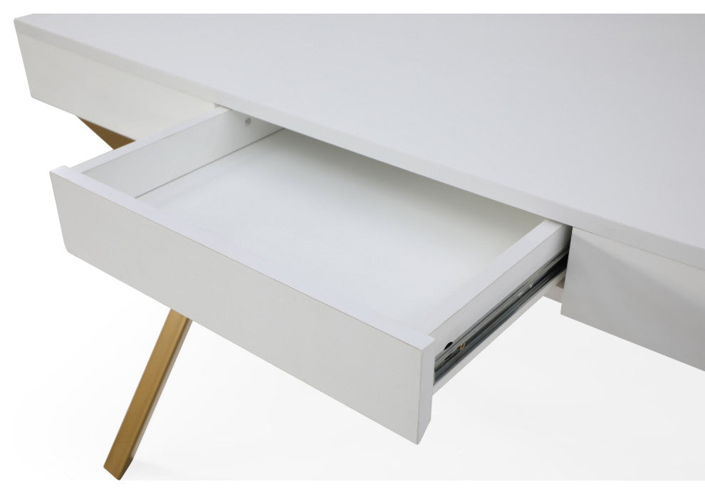 Loft Lyfe Clint Desk, 1 Storage Drawer, White/Gold 43.3Lx21.7Wx30H