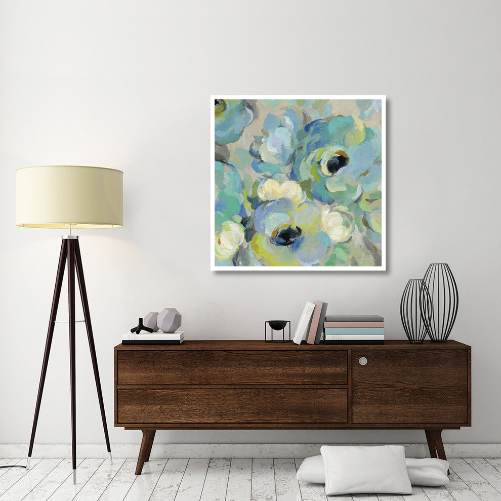 "Fresh Teal Flowers III" Digital Paper Print by Silvia Vassileva, 42"x42"