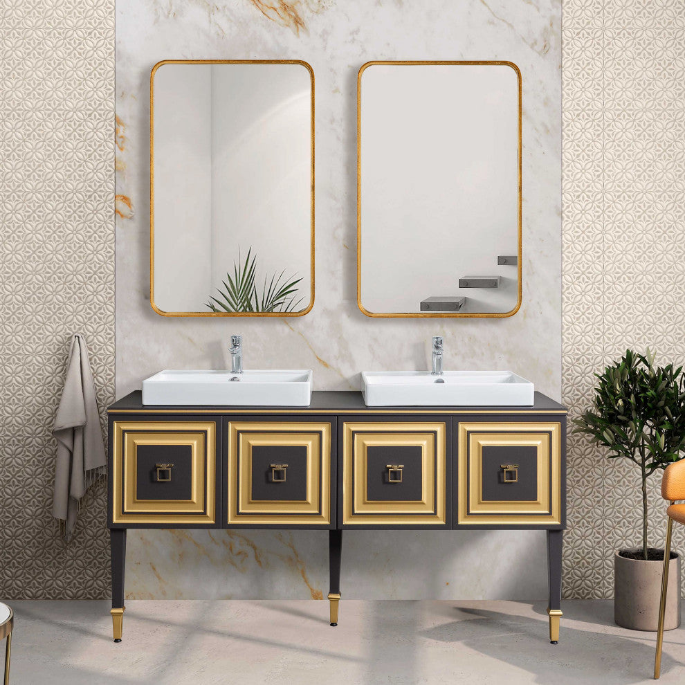 38" Industrial Gold Metal Mirror