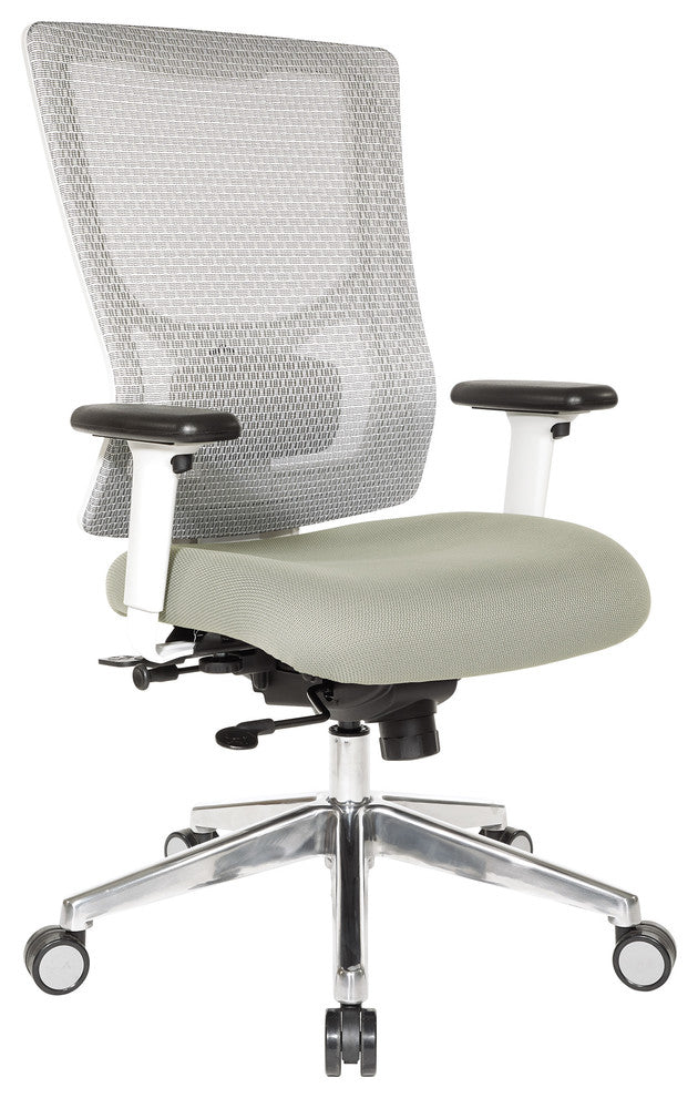Progrid White Mesh High Back Chair With 2-Way Adjustable Arms and Seat Slider