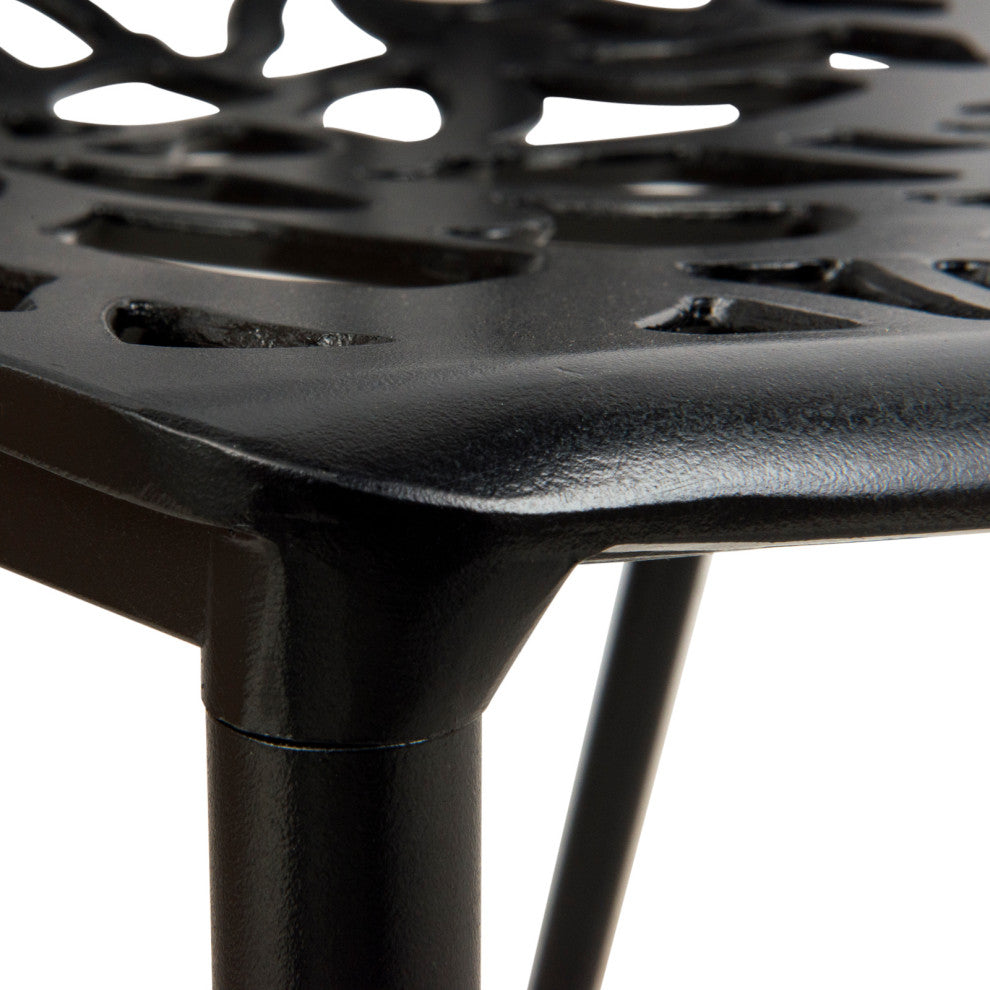 LeisureMod Devon Modern Outdoor Stackable Aluminum Dining Chair, Set of 4, Black