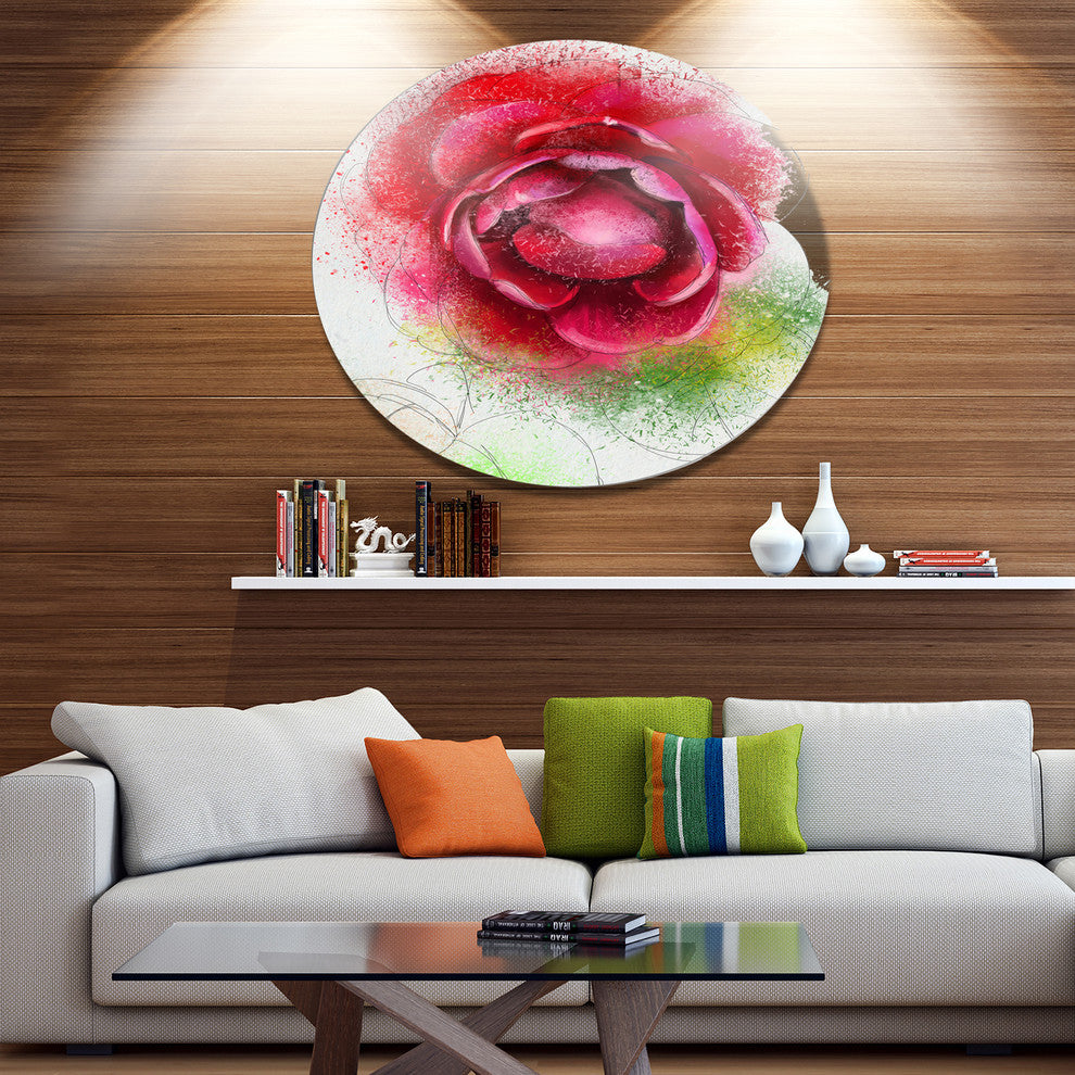 Blooming Red Rose On White, Flowers Round Metal Wall Art, 23"