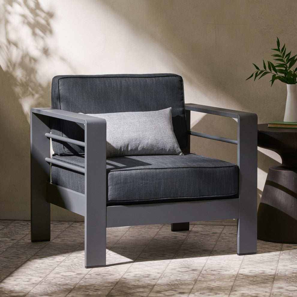 Crested Bay Indoor/Outdoor Aluminum Club Chair, Gray/Dark Gray, Fabric Cushion