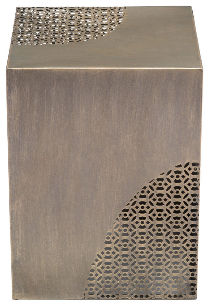 Sofa Side Table, Square, Steel Metal, Antique Gold, Lounge Lobby Hospitality
