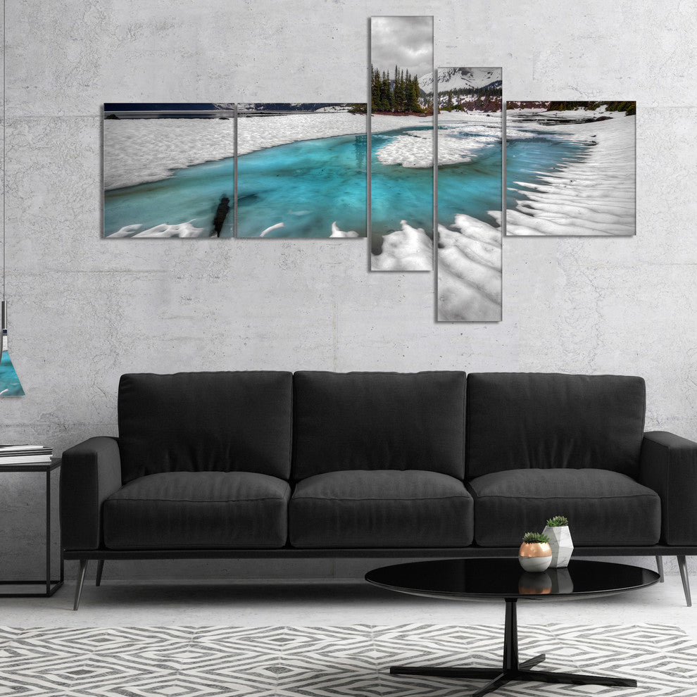 Frosted Crystal Clear Lake, Landscape Canvas Art Print, 60"x32", 5 panels