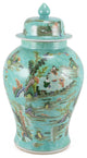 Chinoiserie Green Landscape Temple Jar
