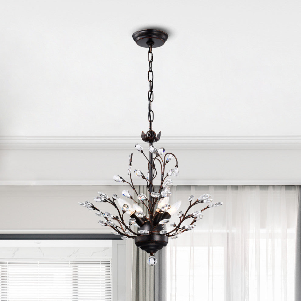 Cathy 4-light Antique Copper Crystal Leaves Chandelier