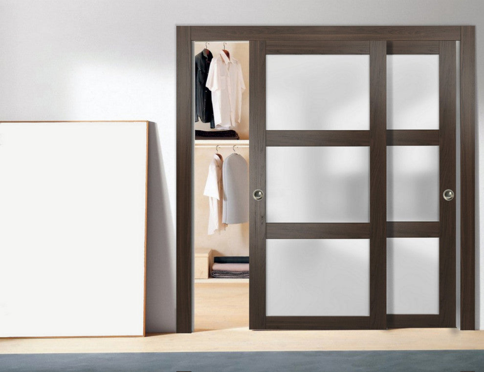 Closet Frosted Glass Bypass Doors 84 x 80, Lucia 2552 Chocolate Ash