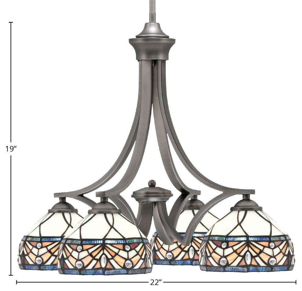 Zilo Downlight, 4 Light, Chandelier, Graphite Finish, 7" Royal Merlot Art Glass