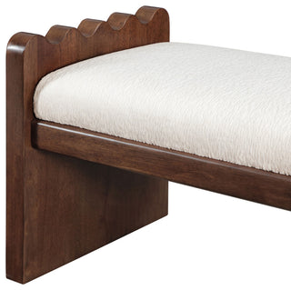 Sonia Upholstered Bench, Cream, Velour Fur Fabric, Brown Finish