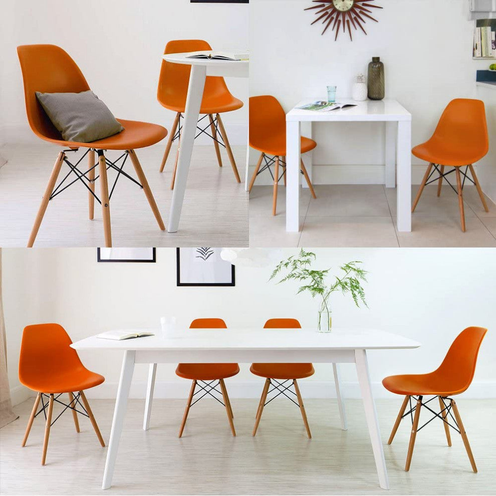 Mid Century Modern Dining Chair for Kitchen, Dining, Living Room Set of 4, Orang