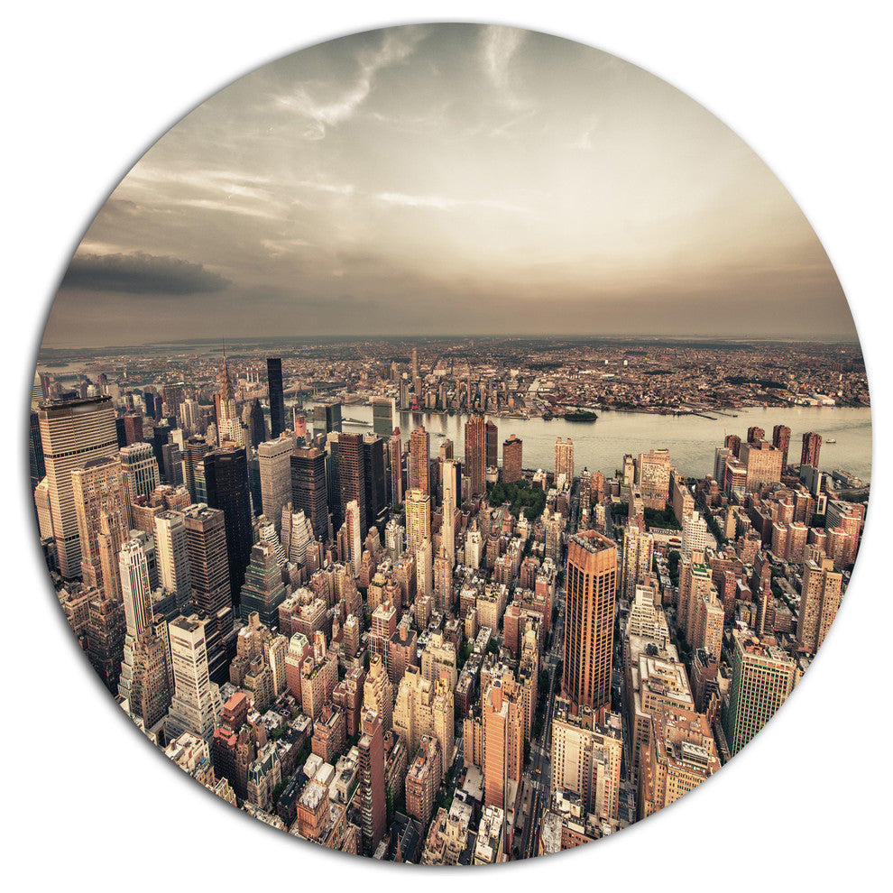 Manhattan Skyscrapers Aerial View, Cityscape Disc Metal Wall Art, 11"