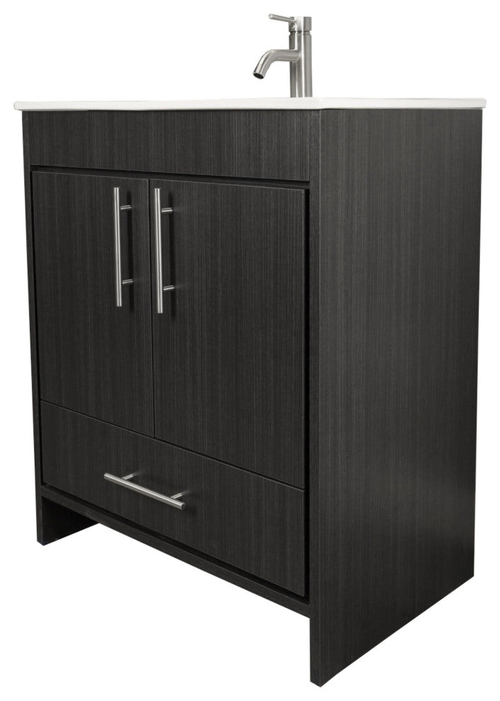 Pacific 30" Vanity With Integrated Ceramic Top and Brushed Nickel Handles, Black