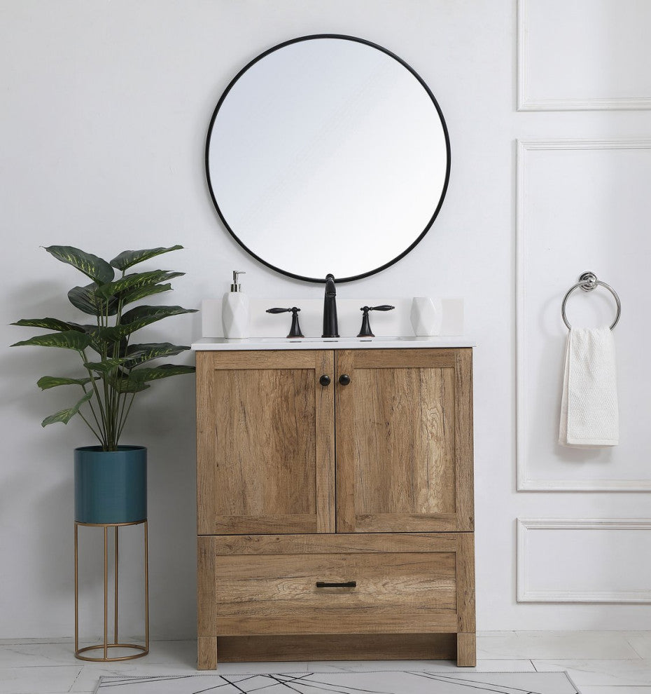 Home Living 30" Single Bathroom Vanity, Natural Oak With Backsplash