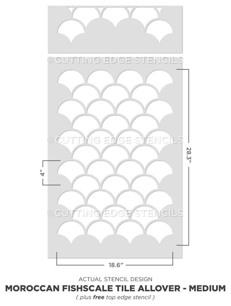 Moroccan Fishscale Tile Stencil - DIY Faux Tiles - Mosaic Tile Stencils, Medium