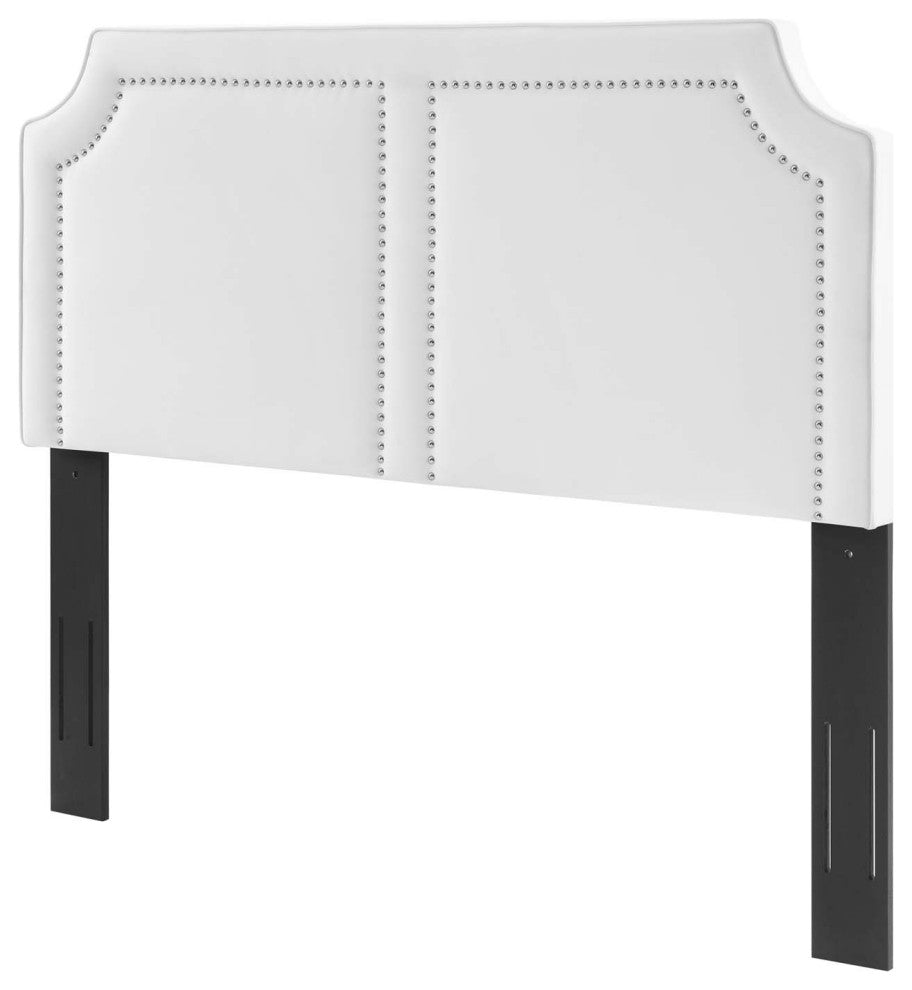 Headboard, Nailhead, King California Size, White, Velvet, Modern, Mid Century