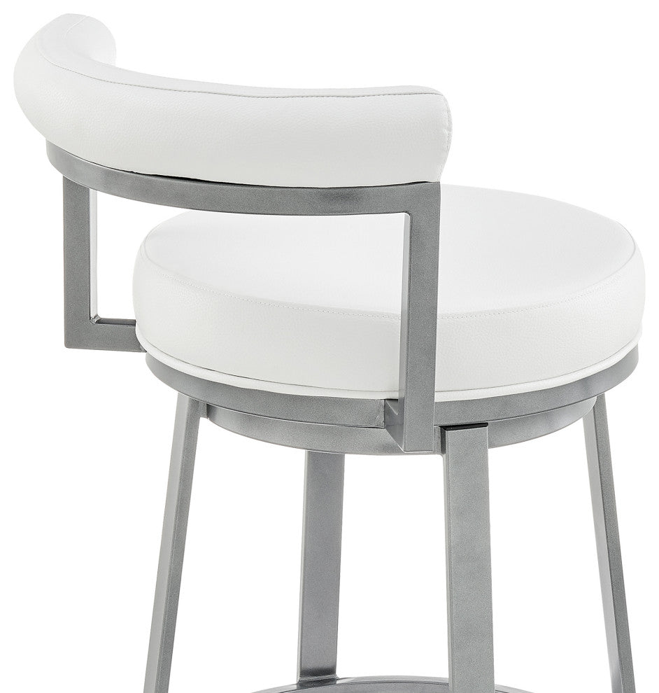 Neura Swivel Stool in Cloud Finish With White Faux Leather, 30"