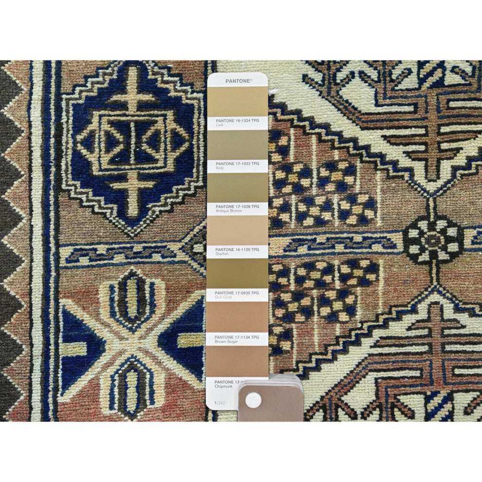 Mocha Brown Vintage Persian Heriz Hand Knotted Pure Wool Runner Rug, 4'0"x10'0"