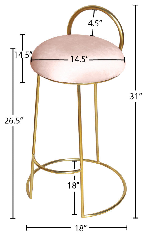 Ring Velvet Upholstered Counter Height Stool with Durable Iron Frame, Pink, Gold Finish